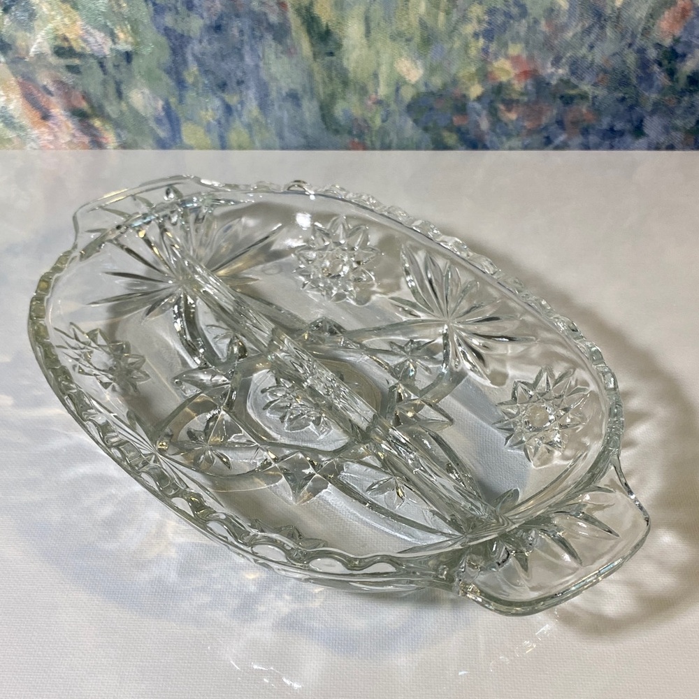 Vintage Anchor Hocking EAPC Star of David Clear Divided Relish Tray 6x10 Dish